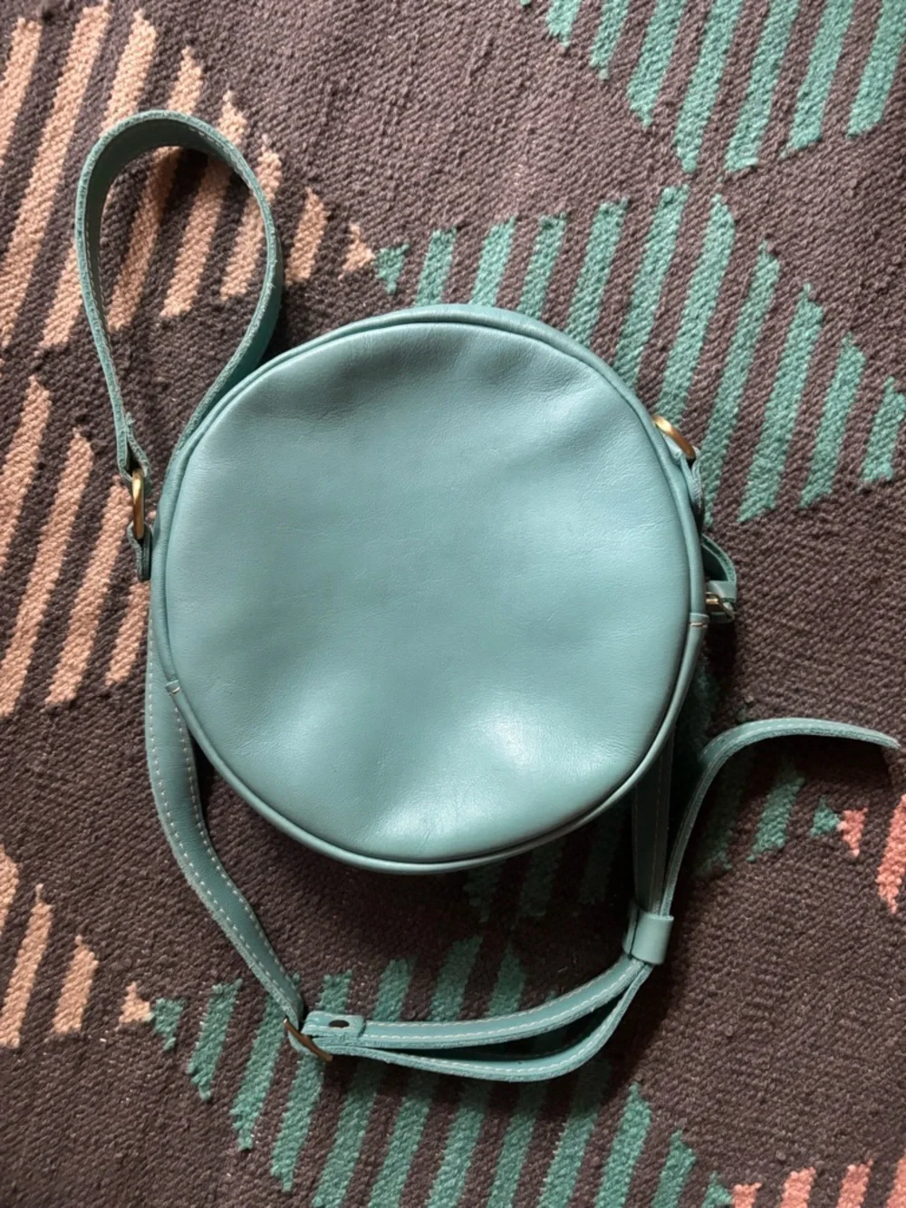 Portland Leather Circle Crossbody Bag - Turquoise - Picture 6 of 7